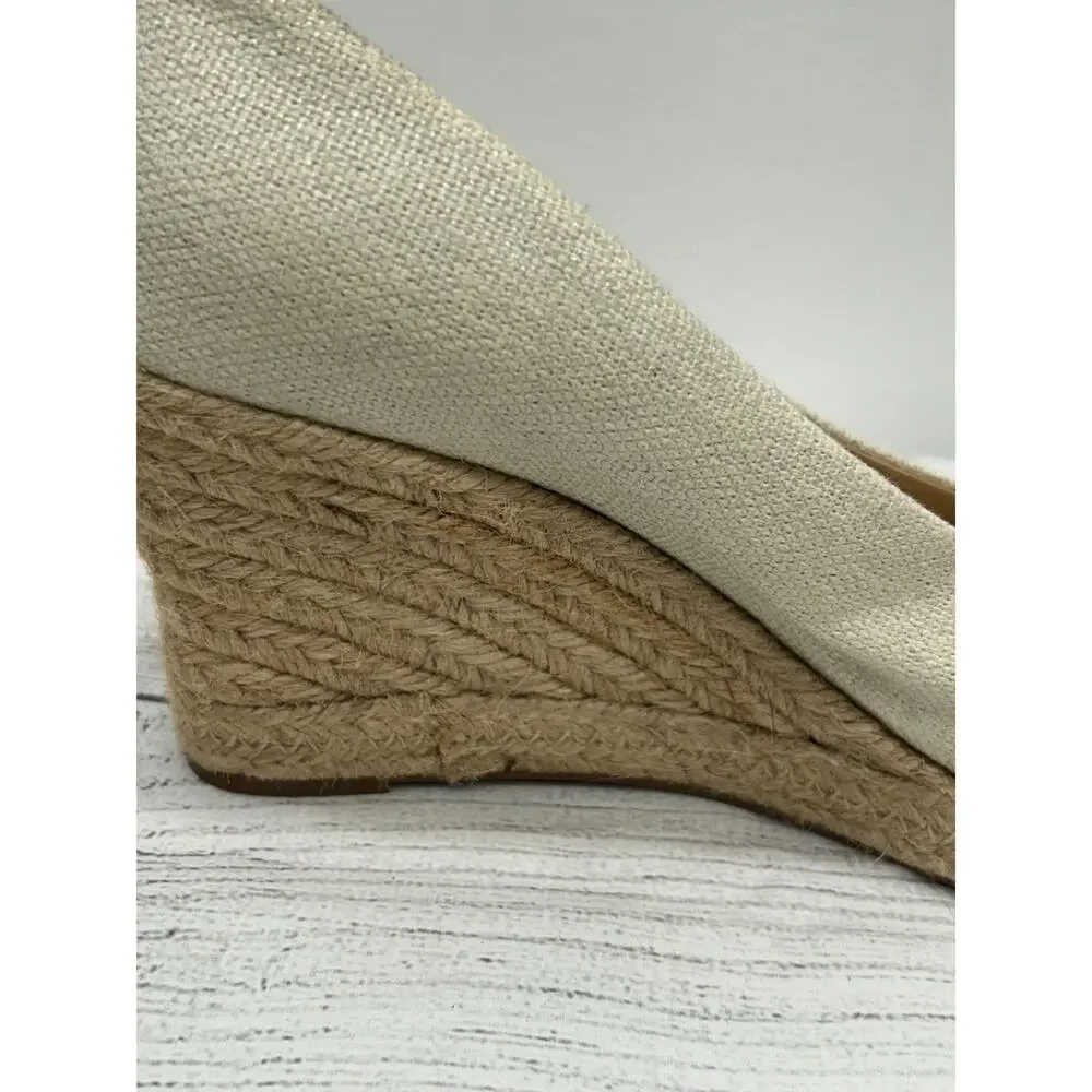 J. Crew Womens Beige‎ Seville Espadrille Metallic Canvas Wedge Sandals Size 8.5